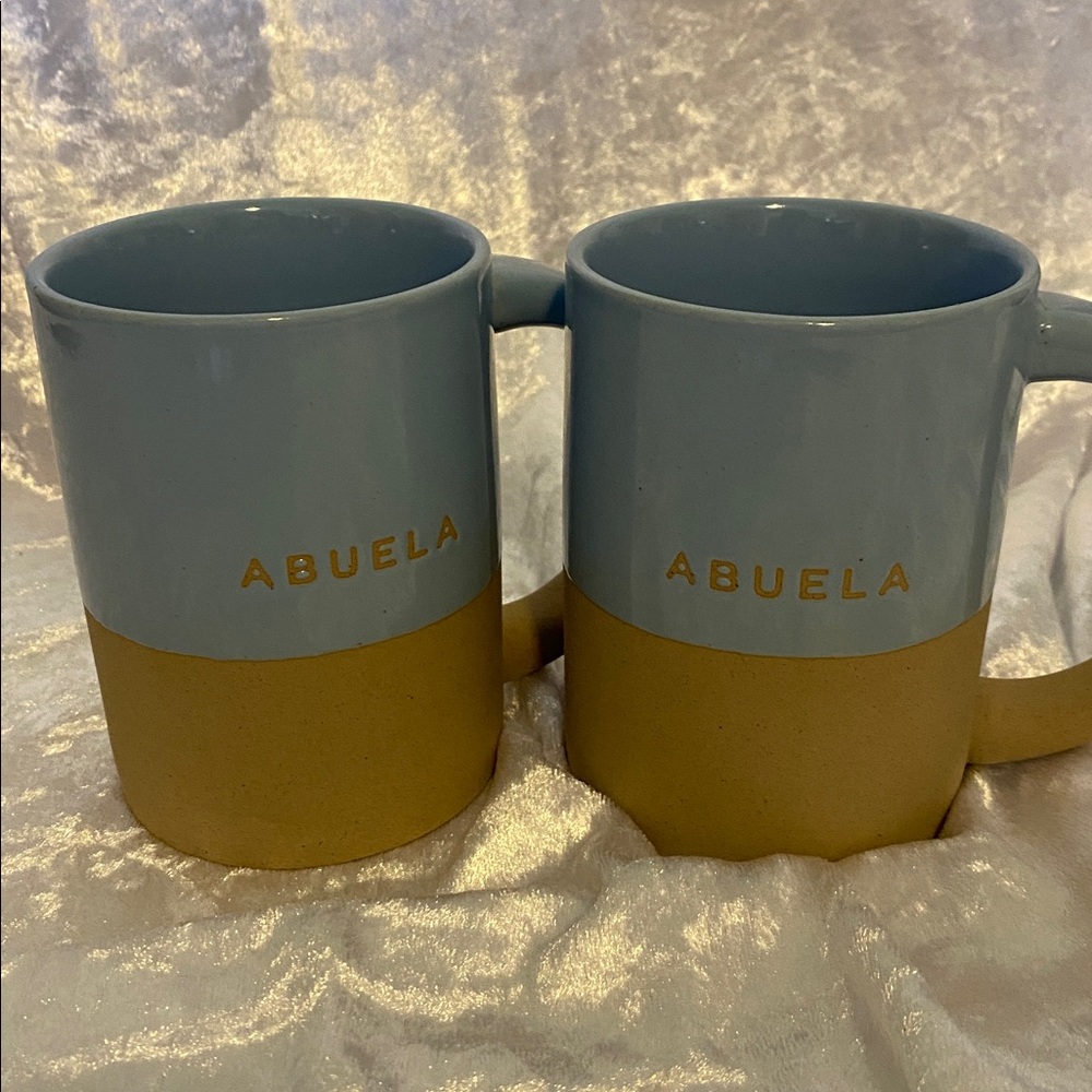 Room Essentials Tan Stoneware Mugs “ABUELA” meaning grandma. Set of 2